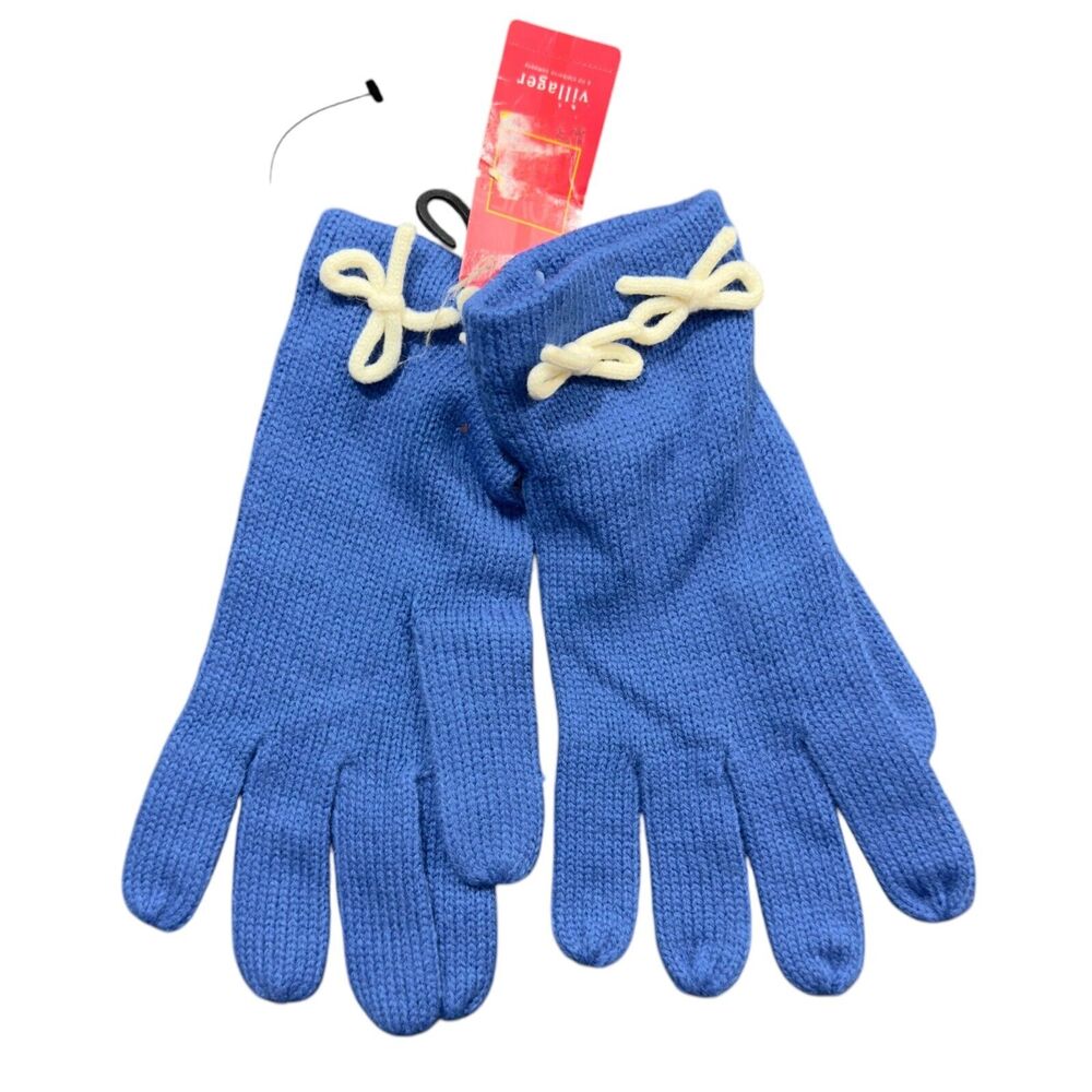 Villager by Liz Claiborne Warmth Gloves Womens Blue Knit 100% Acrylic Bow Knoted